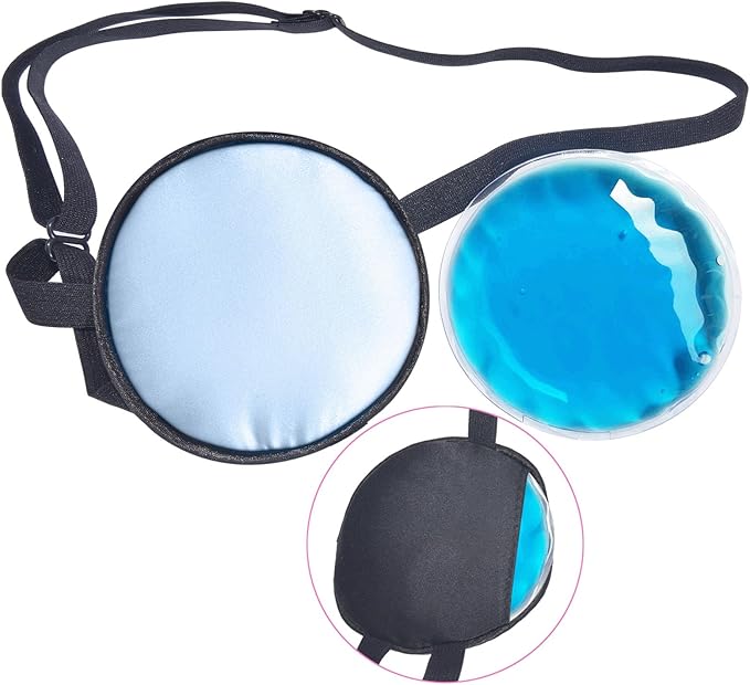 Cooling Eye Patches for Puffy Eyes, Pure Silk Ice Eye Patch, Single Eye Mask, Medical One Eye Cover Cold Hot Therapy Strabismus Lazy Eyes After Surgery Adult Kid Pirate Eyepatch (Blue)