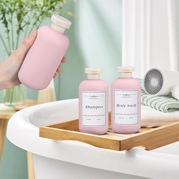 UMETASS Travel Shampoo Bottle, Empty Plastic Squeeze Bottles 10oz with Flip Cap, Lotion Container for Toiletries Travel Size Shampoo and Conditioner (3 pack pink)