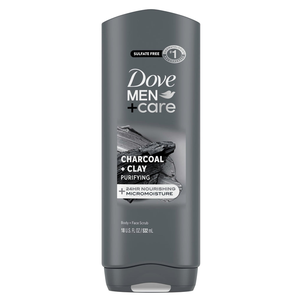 DOVE MEN + CARE Body and Face Wash Purifying Charcoal + Clay Body Wash for Men with 24-Hour Nourishing Micromoisture Technology 18 oz