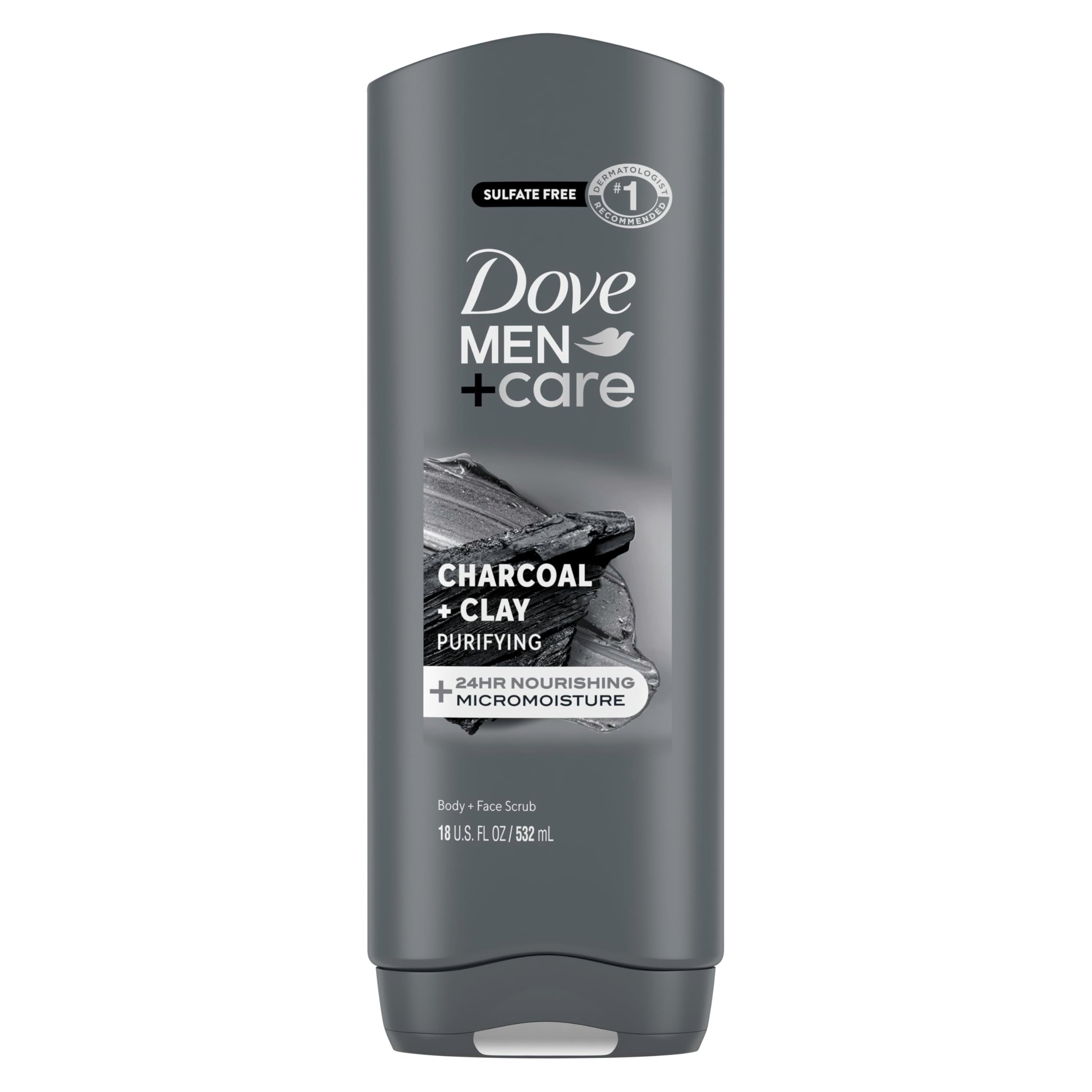 DOVE MEN + CARE Body and Face Wash Purifying Charcoal + Clay Body Wash for Men with 24-Hour Nourishing Micromoisture Technology 18 oz