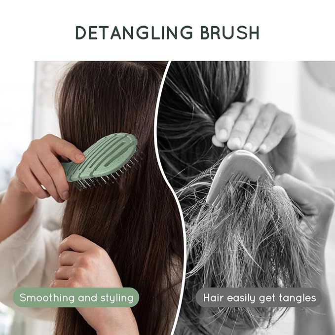 Ecoed Detangler Hairbrush, Soft Bristle Detangling Brush for Straight, Wavy, Curly and Fine Hair, Dry and Wet, Quick Smoothing for Women and Men, Eco-Friendly & Sustainable Material (Green)