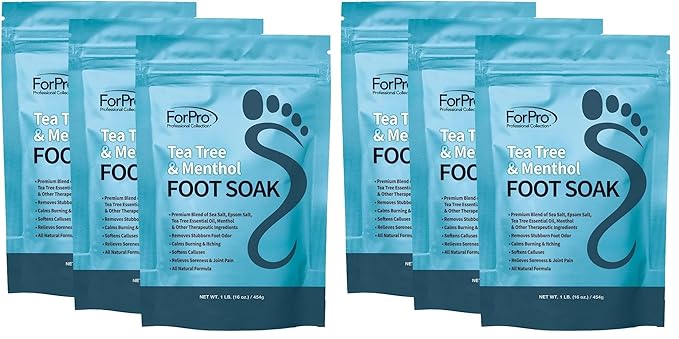 ForPro Tea Tree Oil & Menthol Foot Soak with Sea & Epsom Salt for Toenail Athletes Foot, Stubborn Foot Odor Scent, Softens Calluses & Soothes Sore Tired Feet - 48 Ounces (3 1-lb Packs) (Pack of 2)