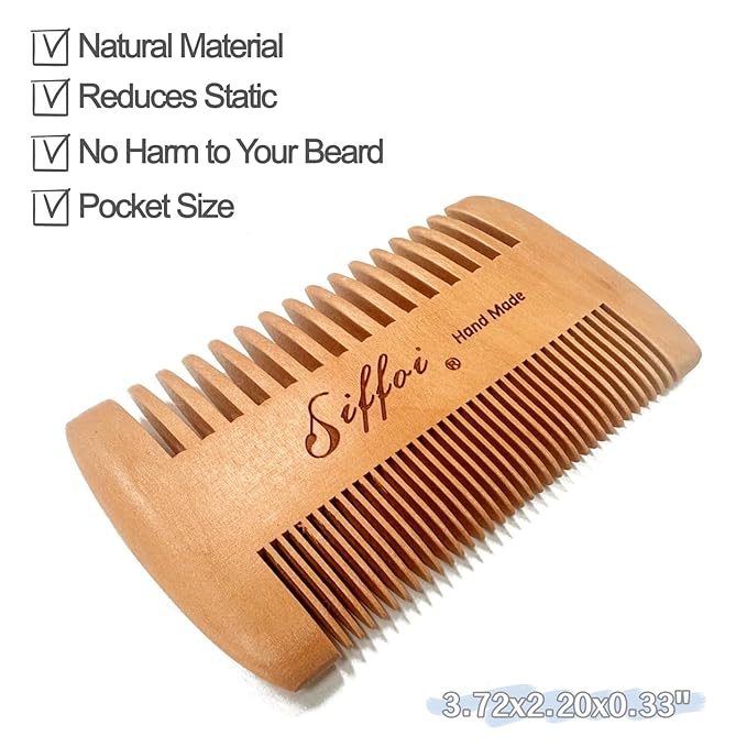 3PK Set Men's Beard Shaper Styling Tool with Pocket Wooden Comb & PU Cover