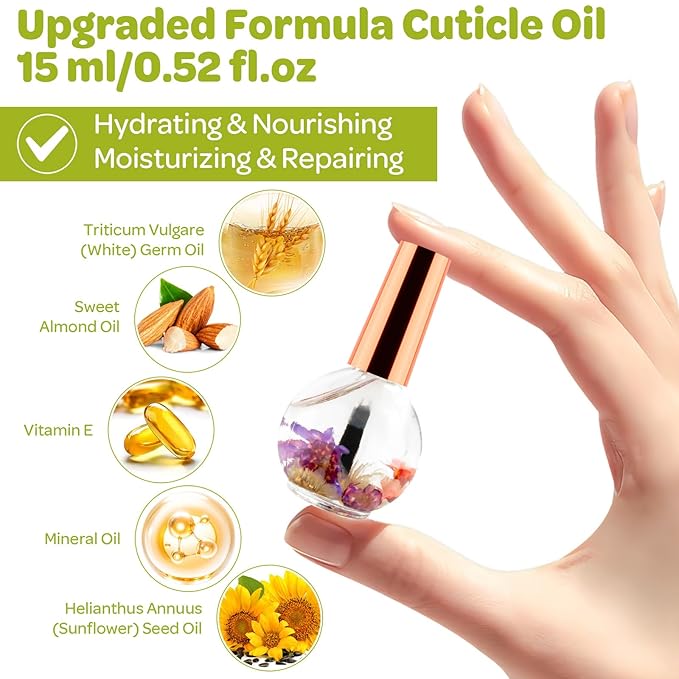 Cuticle Oil, Jasmine Cuticle Nail Oil Infused with Real Flowers 15ml