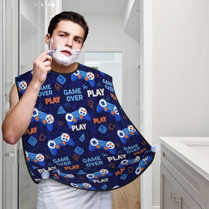 Beard Trimming Hair Catcher, Video Games Weapon Gamers Game Over Play Shave Bib, Non-Stick Bib Apron Waterproof, Shaving Tool for Men for Husband Father’s Day