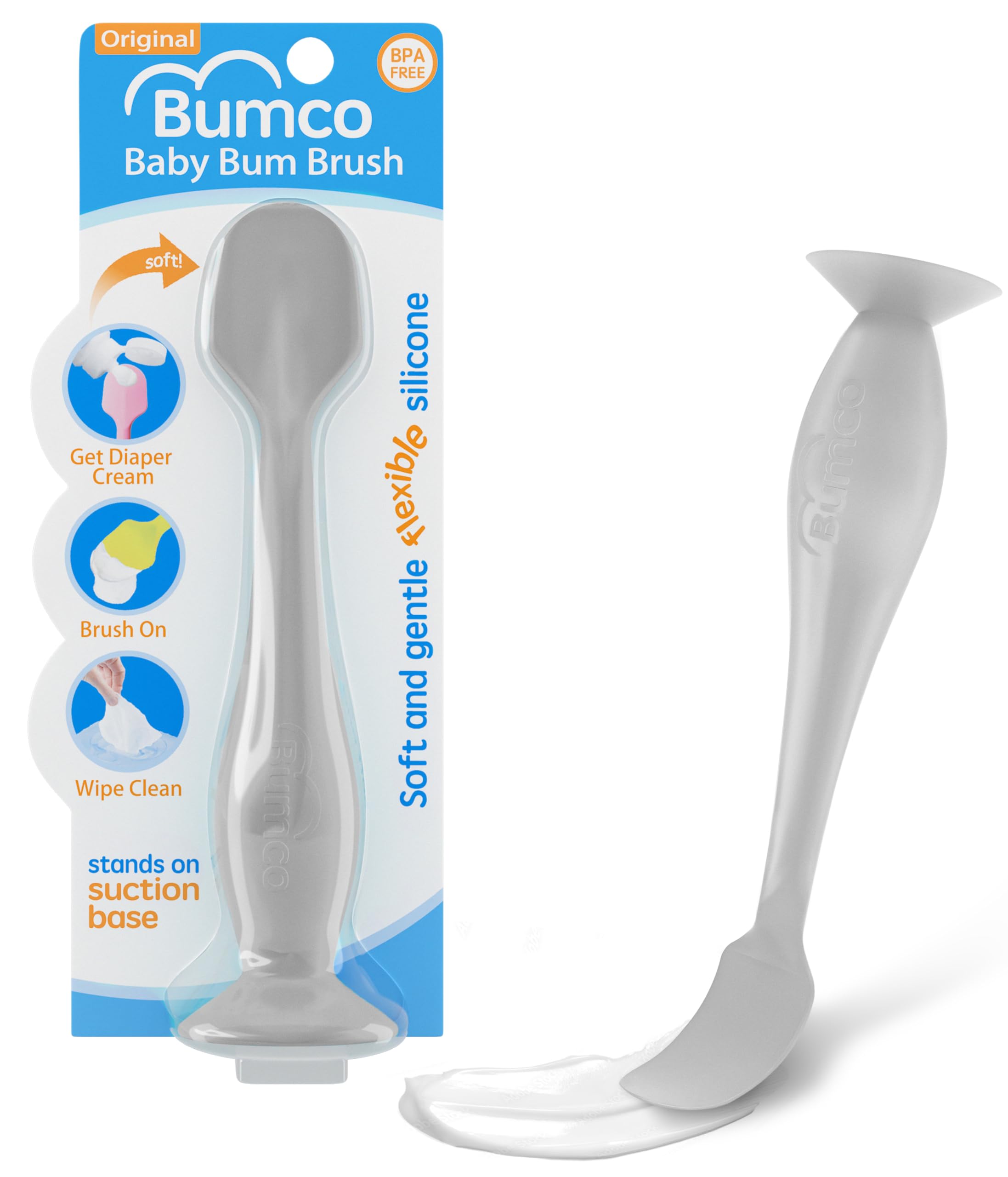 Bumco Baby Bum Brush - Flexible Diaper Cream Spatula Applicator (Gray)