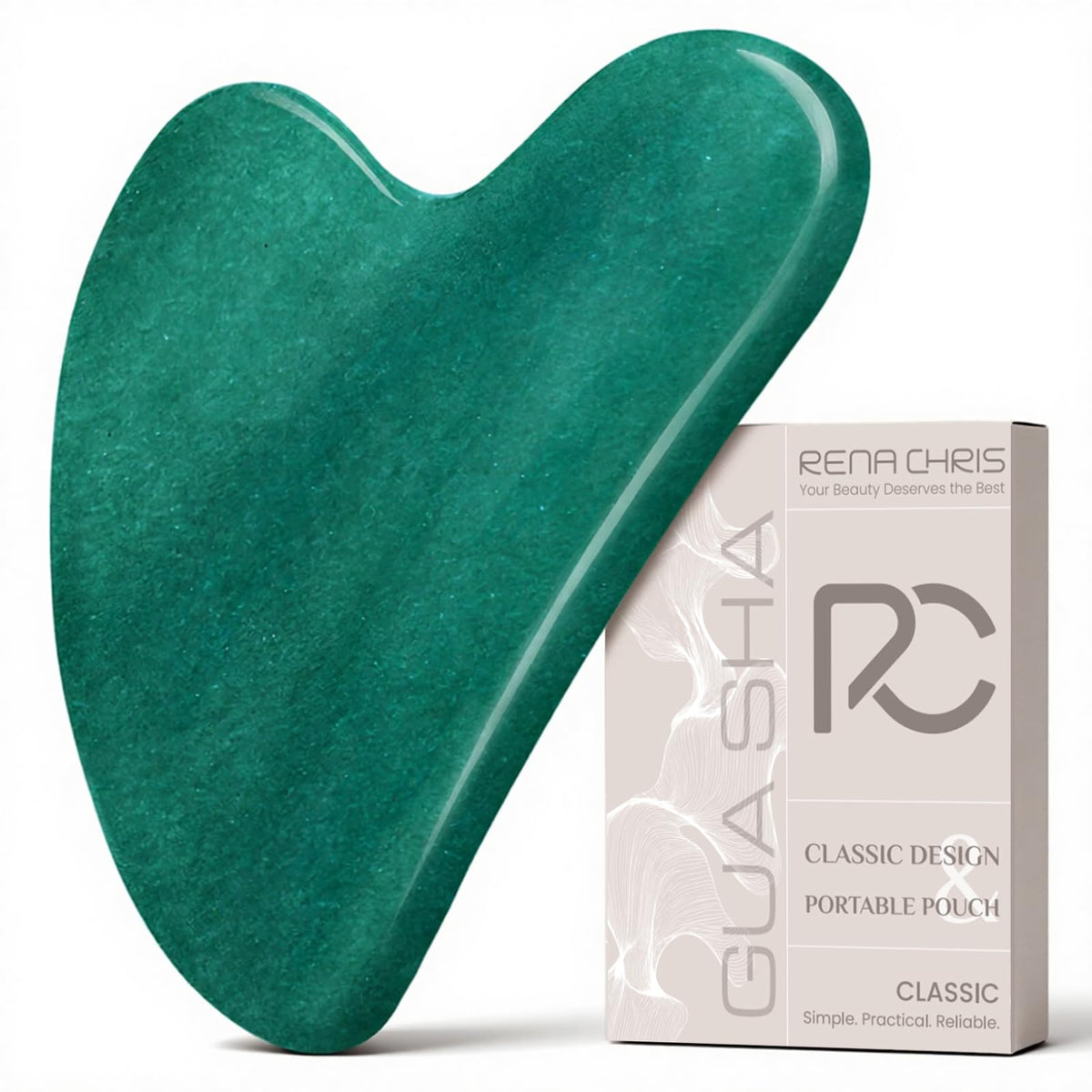Rena Chris Gua Sha Facial Tools: Natural Jade Stone Guasha Tool for Face Acupuncture Therapy, Facial Massager for Jawline Sculpting and Puffiness Reducing (Mint Green)