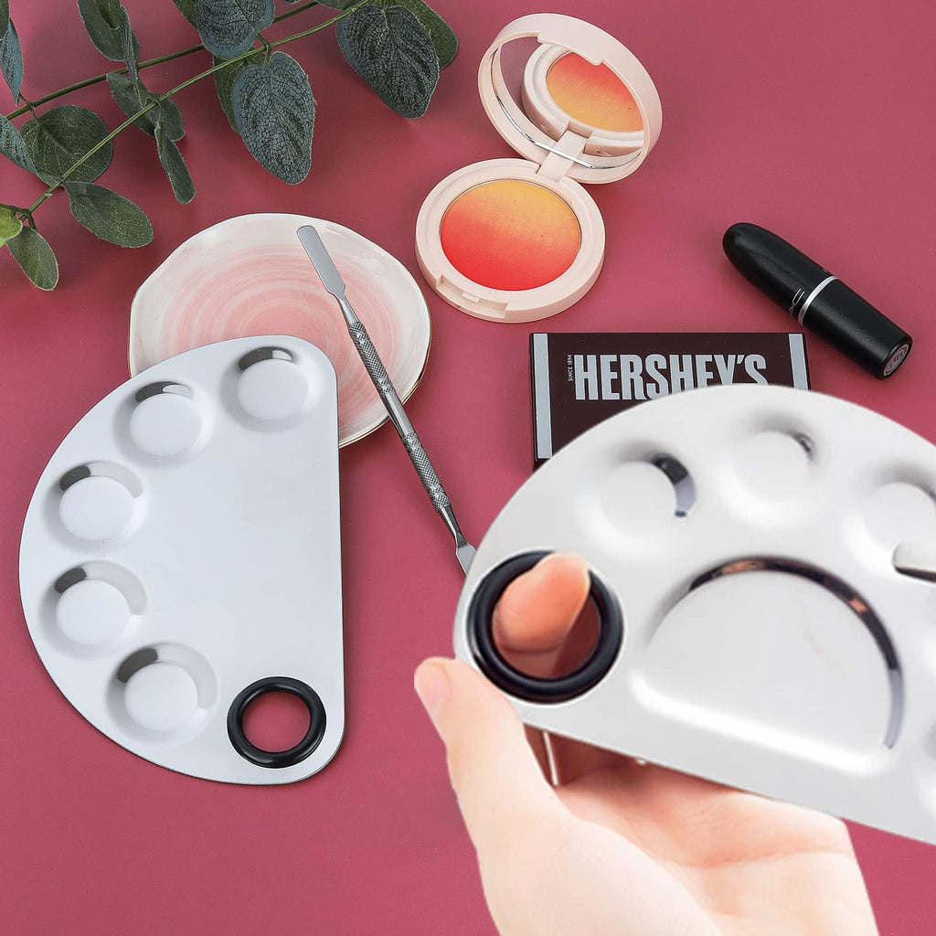 Banugo Makeup Mixing Palette, Premium Stainless Steel Cosmetic Makeup Palette with Spatula Tool, Nail-art Cosmetic Palette for Mixing Cosmetic/Nail Polish/Pigment (Semicircle)