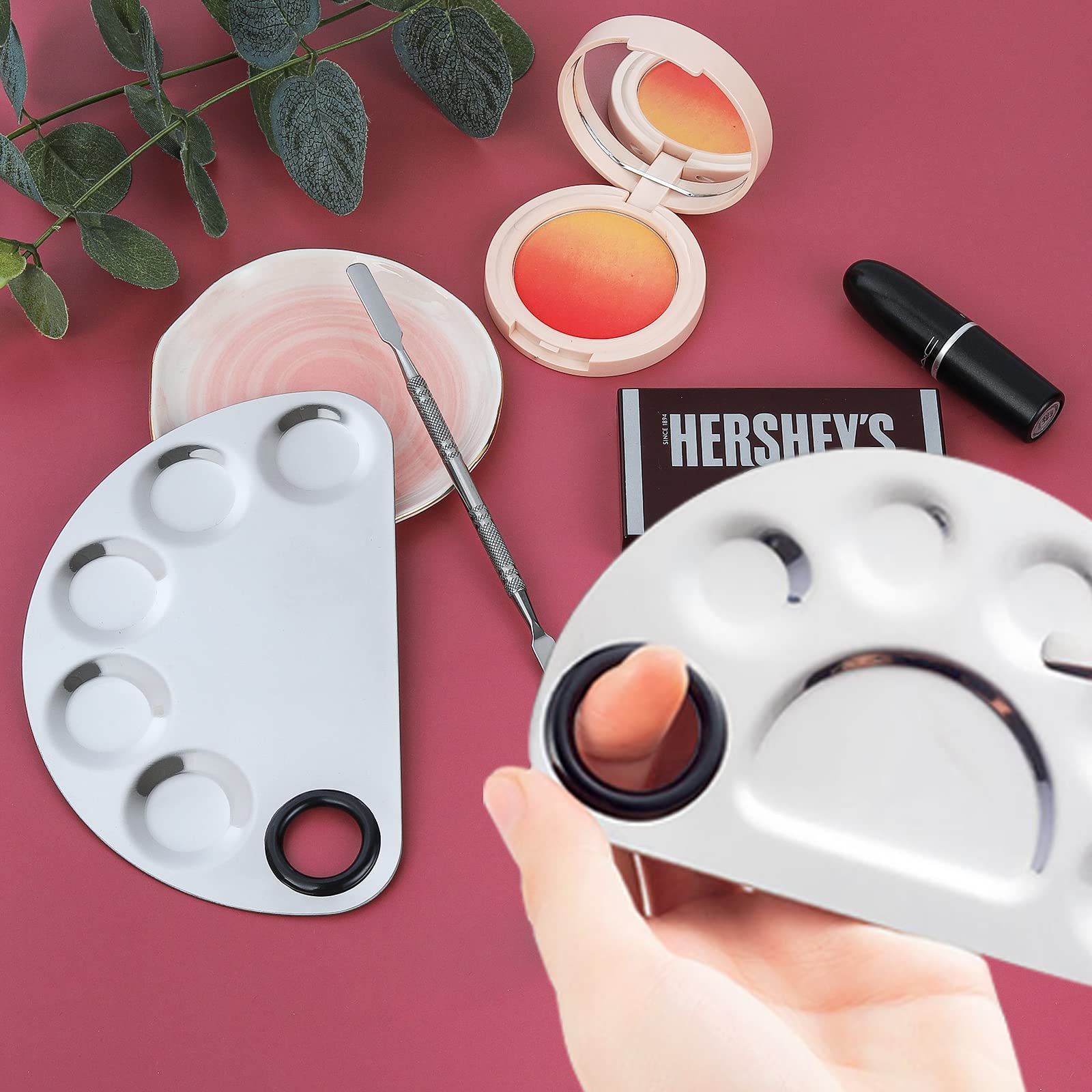 Banugo Makeup Mixing Palette, Premium Stainless Steel Cosmetic Makeup Palette with Spatula Tool, Nail-art Cosmetic Palette for Mixing Cosmetic/Nail Polish/Pigment (Semicircle)