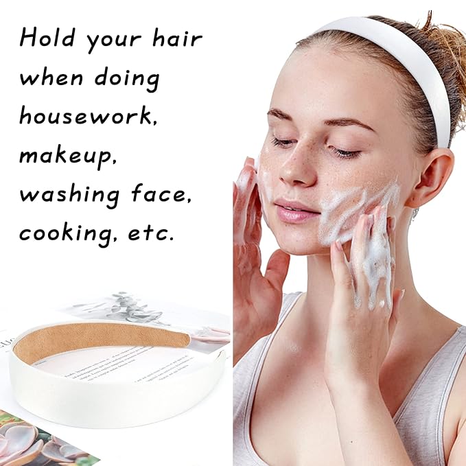 Wecoe 10 Pack White Headband 1 Inch Wide Satin Headbands Women Non Slip Fashion Plain Head Bands Solid Hair Bands DIY Holiday Hair Accessories for Women Girls Diademas Para Mujer