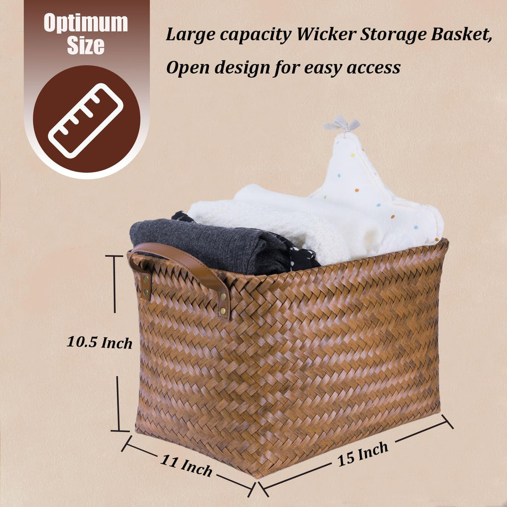 BROWNLILY Handwoven Clothes Basket Laundry Hampers Large Wicker Storage Baskets for Shelves Blankets Closet Storage Bins Car Bedroom Bathroom Organizers and Storage Bath (8, Brown)