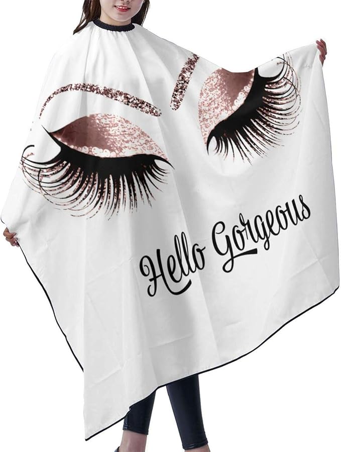 Carwayii Barber Cape Hello Girl Gorgeous Glitters Eyelash Professional Salon Apron Water Resistant Hair Cutting Cape Anti-Static Cosmetology Supplies Easy Clean Barbershop Kits For Women -55''X66''