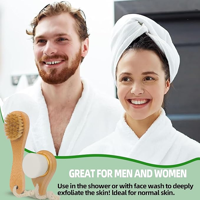 Zeutch Premium Face Scrubber Set, Facial Cleansing Brush for Exfoliator, Natural Bristle Face Scrubber for Lymphatic Drainage, Unclog Pores, Sensitive Skin, Reduce Ance, Glowing, 2 Pack