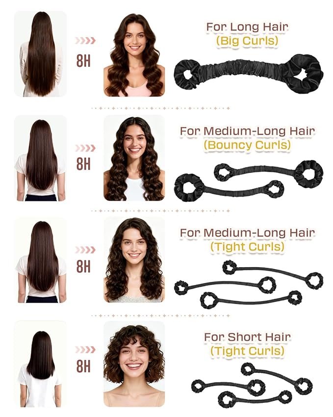 BONNET QUEEN 2 Pack Medium Satin Heatless Hair Curler for Medium to Long Thick Hair, Heatless Curls Overnight, Hair Curlers to Sleep In, Damage-Free Waves with Built-in Scrunchie, Black