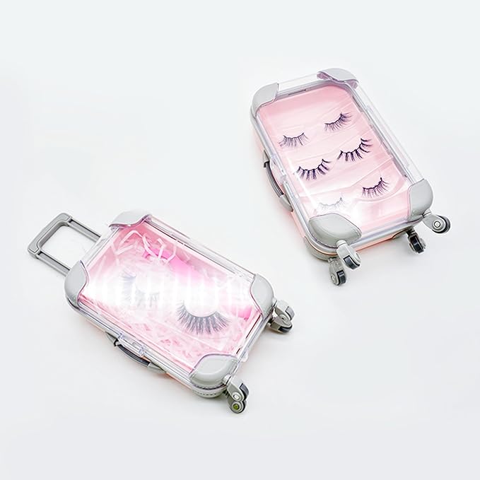 Kiyza False Eyelash Storage Box, Portable Travel Organizer Mini Luggage False Eyelash Tray Makeup Tool (PINK)