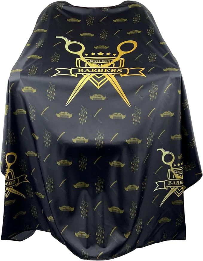 Barber Capes for Men, Hair Cutting Cape with Metal Snap Closure, Professional Salon Cape, Large Waterproof Hairdressing Cape for Hairstylist- 63”× 56” (Black & Gold)