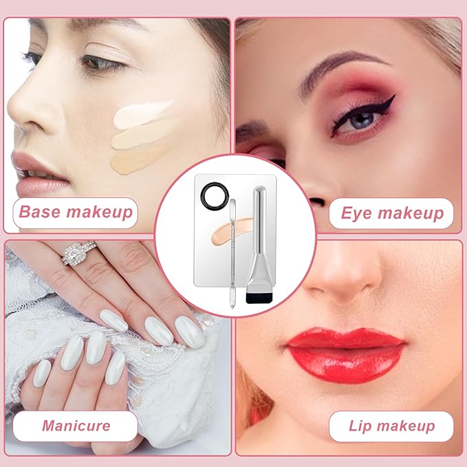 JDBZYDM 3 Pcs Make Up Spatula Tool including Cosmetic Makeup Mixing Palette Flat Foundation Brush Foundation Makeup Plate for Nail Art Eye Shadow Facial Cosmetic Pigment Blending