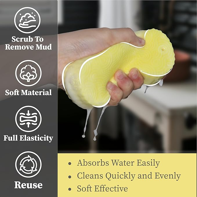 Magic Exfoliating Bath Sponge, 3D Super Soft Exfoliating Bath Sponge, Skin Friendly and Reusable for Adults Children and Pregnant Women Alternative to exfoliating Gloves (Pink + Yellow + Gray)