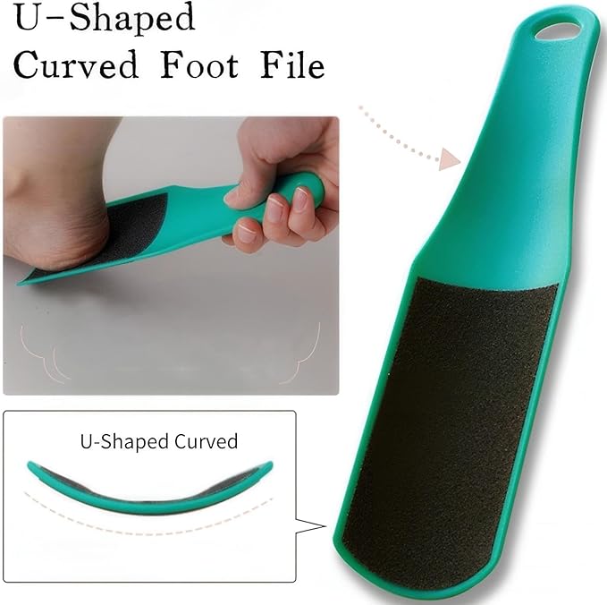 KINTEGOOD U-Shaped Curved Foot File, Double-Sided Dead Skin Callus Remover, Foot Scrubber for Wet and Dry Feet – Curved Design for Full Heel & Side Exfoliation‌, 1 PCS Light Green