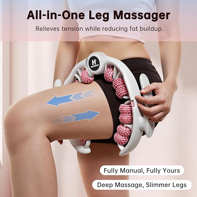 Hikamora Cellulite Massage Tool, Manual Cellulite Roller, Contoured & Smoother Skin, Relieve Leg Muscle Soreness, Dimpled Skin Removal, Legs/Thighs/Buttocks, Anti-Cellulite Roller (Pink)