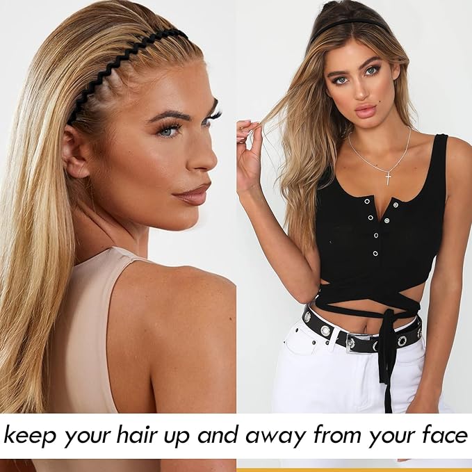 VELSCRUN 7 Pcs Different Headbands for Women Black Hair Bands for Women's Wavy Curly Hair Non Slip Plastic Head Bands with Teeth Comb Headband Face Wash Hair Accessories Gifts for Women Gilrs