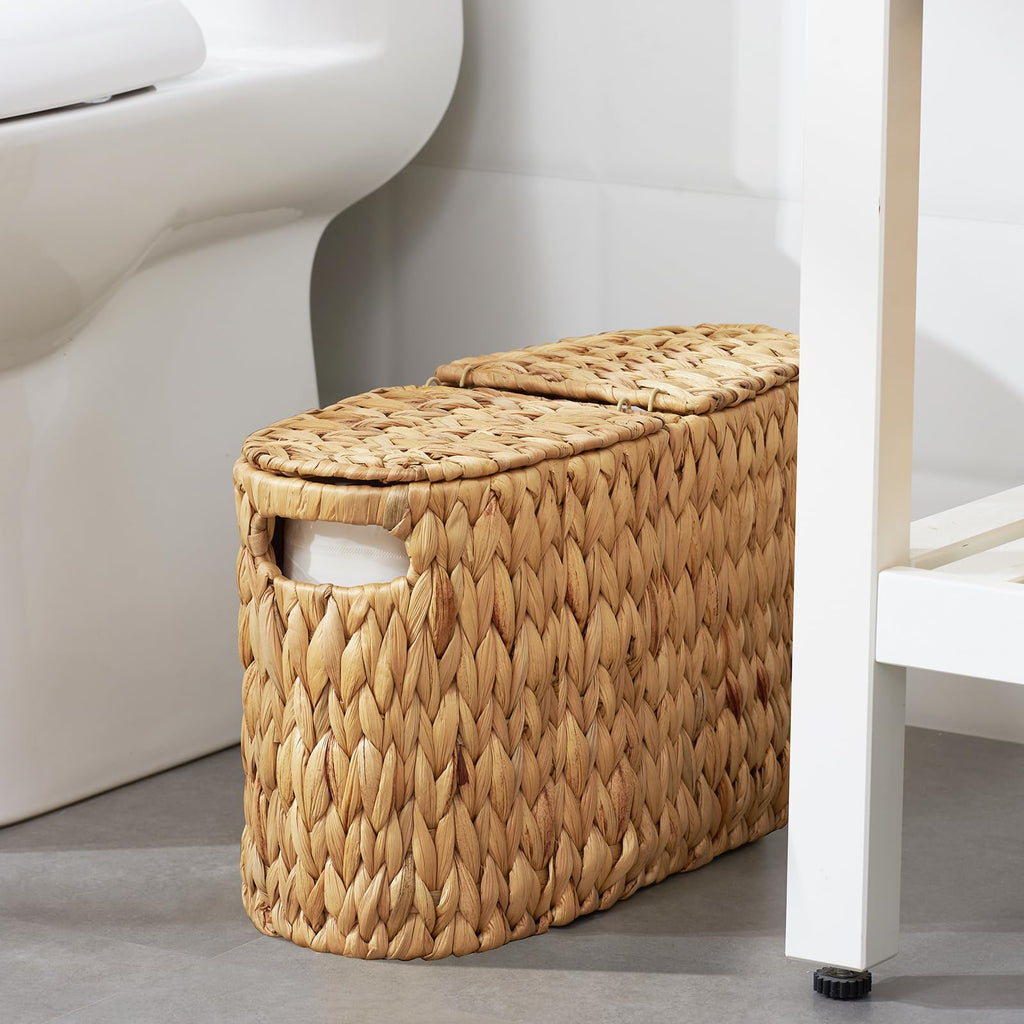 ELONG HOME Toilet Paper Basket with Lid for 6 Rolls, Water Hyacinth Wicker Toilet Paper Storage Holder, Toilet Paper Storage for Bathroom