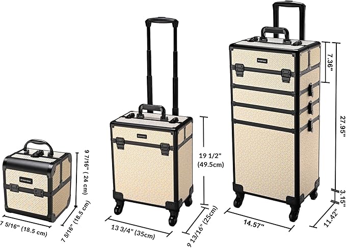 BYOOTIQUE 3-Piece Rolling Makeup Train Case on Wheels Travel Makeup Artist