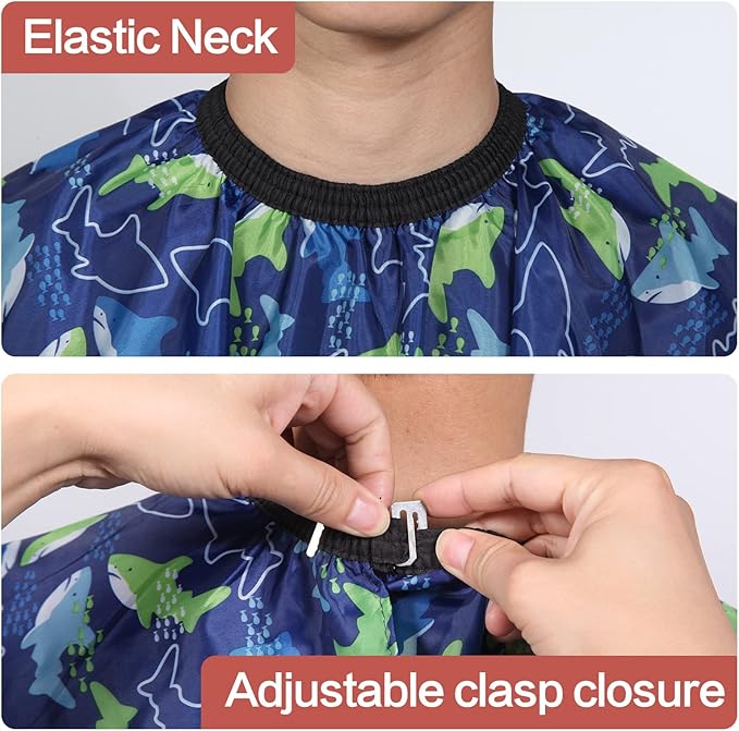Kids Hair Cutting Cape (2 Pack) Professional Children Salon Barber Apron for Boys and Girls (Cartoon Cat & Cartoon Fish)