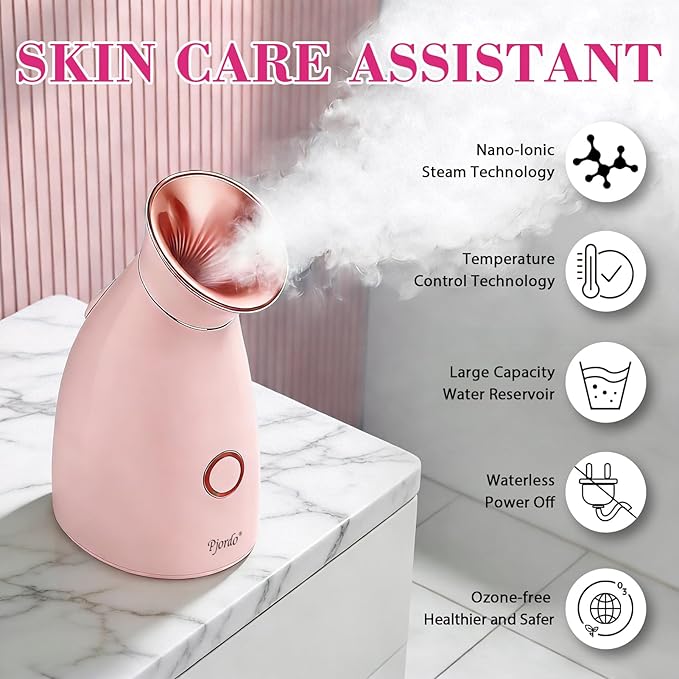 Pjordo Facial Steamer Spa Kit, 12 Skin Care Tools & 5 Jelly Mask Powder, Nano Ionic Steamer for Facial Deep Cleaning Unclog Pores Sinuses, Warm Mist Humidifier for Home SPA, Self Care Gifts for Women