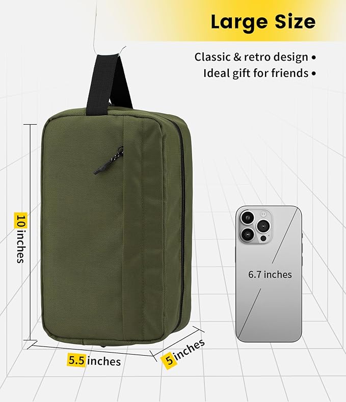 Vorspack Travel Toiletry Bag for Men - Hanging Toiletries Bag Water Resistant Travel Bag for Toiletries Accessories - Army Green