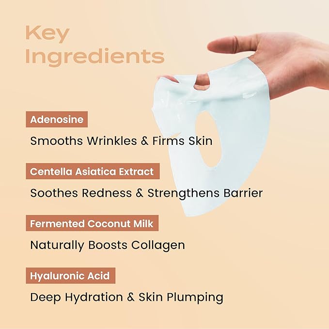 Body Restore Natural Collagen Face Mask – Fathers Day Gift for Dad, Hydrating Skin Care, Birthday Gifts for Women and Men, Self Care Spa Gifts – Glow 5 Pack