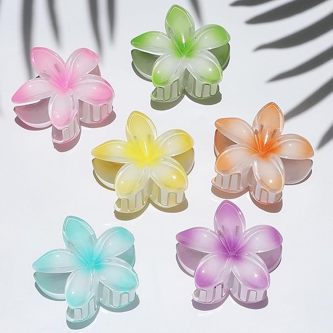 Sisiaipu Flower Hair Clips for Women 6 Pcs Hawaiian Large Claw Clips Plumeria Medium Hair Claw Clips for Thick Thin Hair Hibiscus Tropical Beach Hair Accessories for Women Girls and Girls -Petal