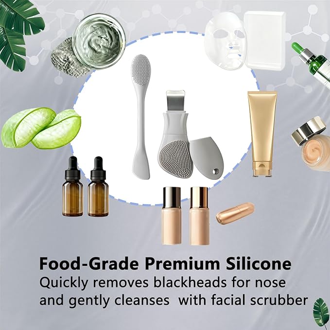 PeaKalo Silicone Face Scrubber Black Head Remover for Face- Appliances for Removing Make-up for Deep Cleansing Blackhead Remover Tools Face Spatula Makeup Removal Washing Brushes Pore Cleaner (Gray)
