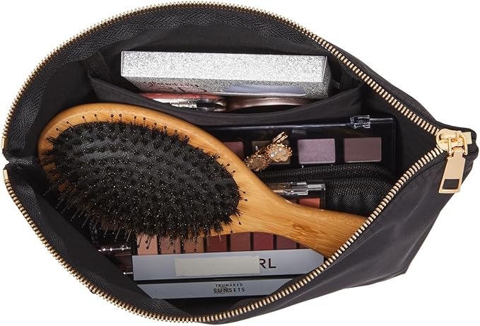 Glamlily 3 Piece Black Makeup Bag Set for Women, Nylon Zipper Cosmetic Pouch Organizers for Travel, Toiletries (3 Sizes)