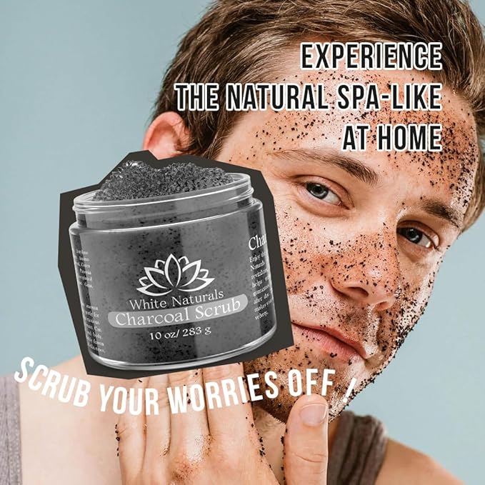 Charcoal Body Scrub, Moisturizing and Exfoliating Face & Foot Scrub, Organic Scrub Fights Stretch Marks, Fine Lines, and Natural Exfoliator Salt Body Scrub for Toning Skin Cellulite Skin Care Body