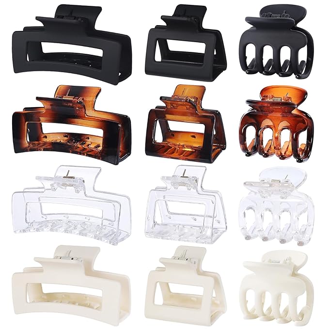 SMKSL 3 Styles Hair Clips for Women Small Medium Big Claw Clips for Thin Thick Hair 12 Pcs Hair Claw Clips Hair Clips Combination Hair Accessories for Women (Transparent)