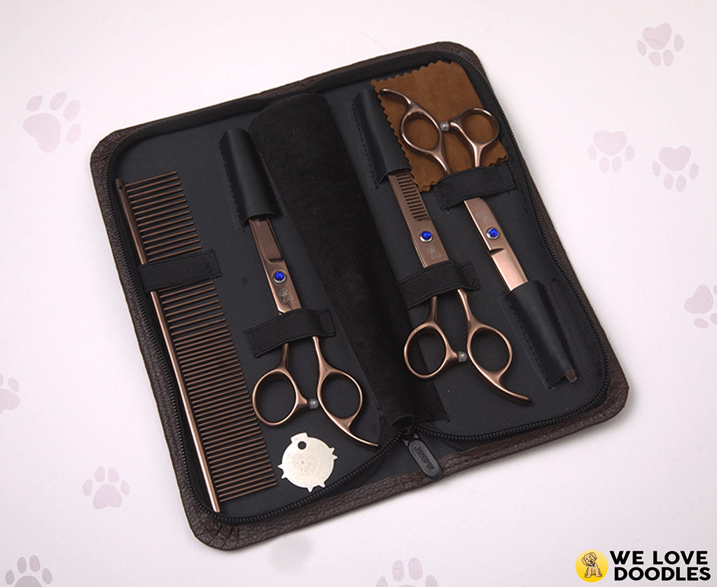 Dog Grooming Scissors Kit, 4 Pieces, Curved, Straight & Thinning Shears Set