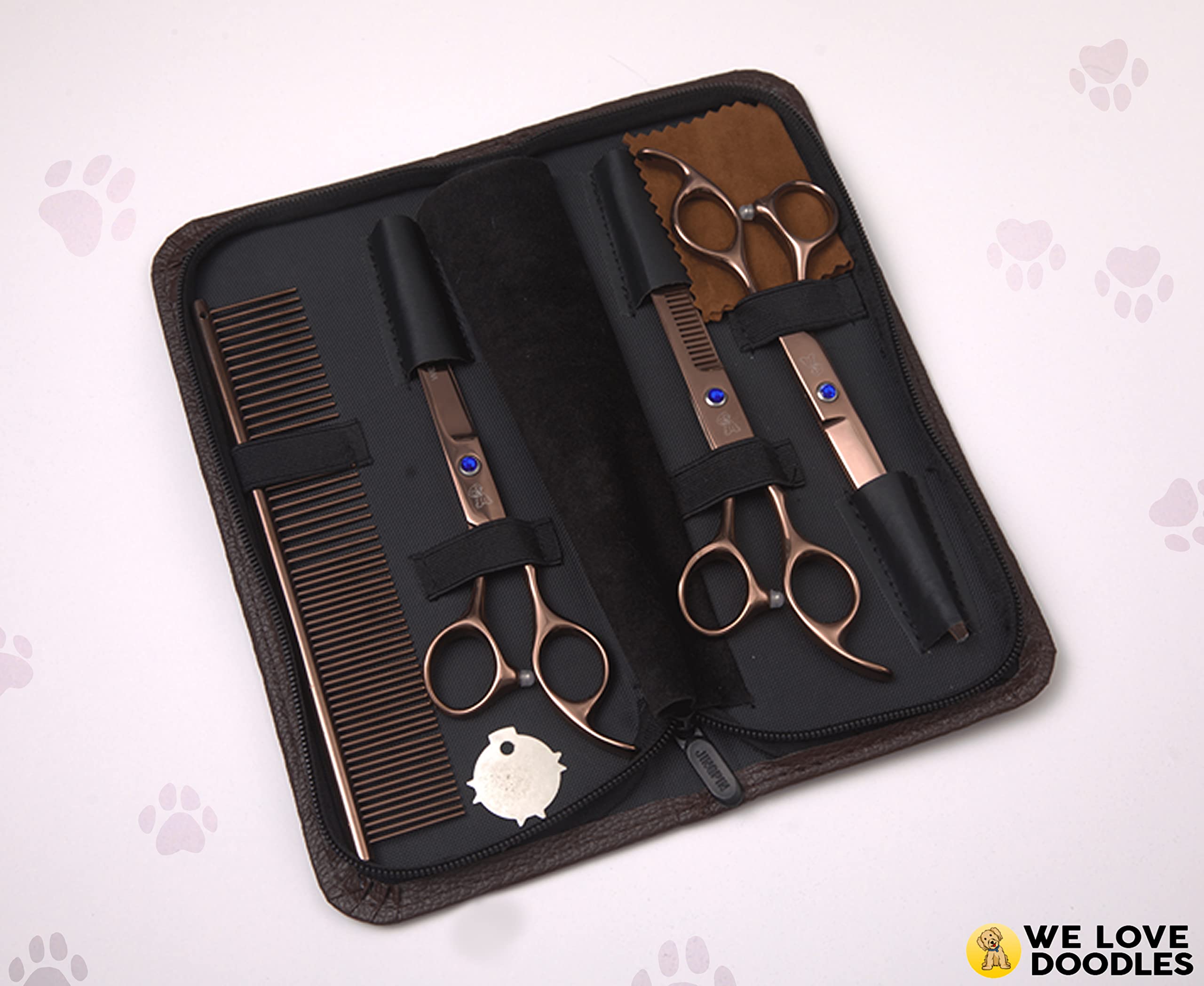 Dog Grooming Scissors Kit, 4 Pieces, Curved, Straight & Thinning Shears Set