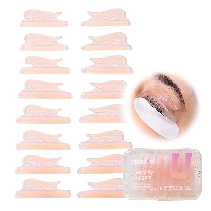 Curacoro Lash Lift Shields, 16 Pcs/8 Sizes Reusable Silicone Rods