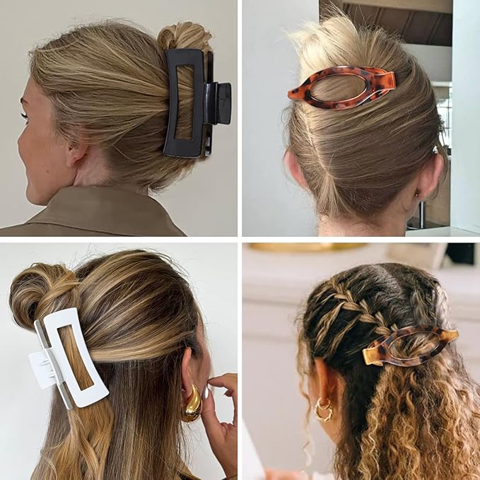 Hair Clips for Women 4.3 Inch Large Hair Claw Clips 8 pcs Square Claw Clips & Flat Hair Clips for Thick or Thin Hair French Concord Hair Barrettes Alligator Hair Accessories for Women (Leopard)