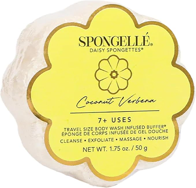 Spongellé Coconut Verbena Daisy Spongette Bath Sponge | Built-in Body Wash & Body Scrubber, Shower Loofah Sponge for Women, Travel Essentials | 7+ uses