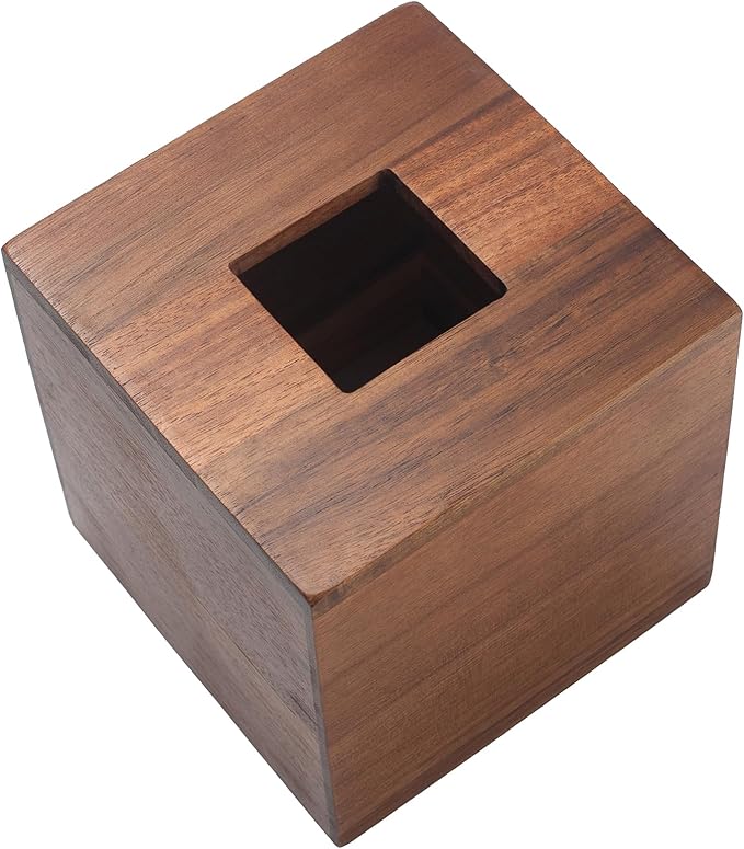 Tissue Box Cover, Square Tissue Box Holder, Acacia Wood Facial Paper Holder for Bathroom, Bedroom, Dinner Table, Office (1 Pack, 5.7 x 5.7 x 5.7 inch)