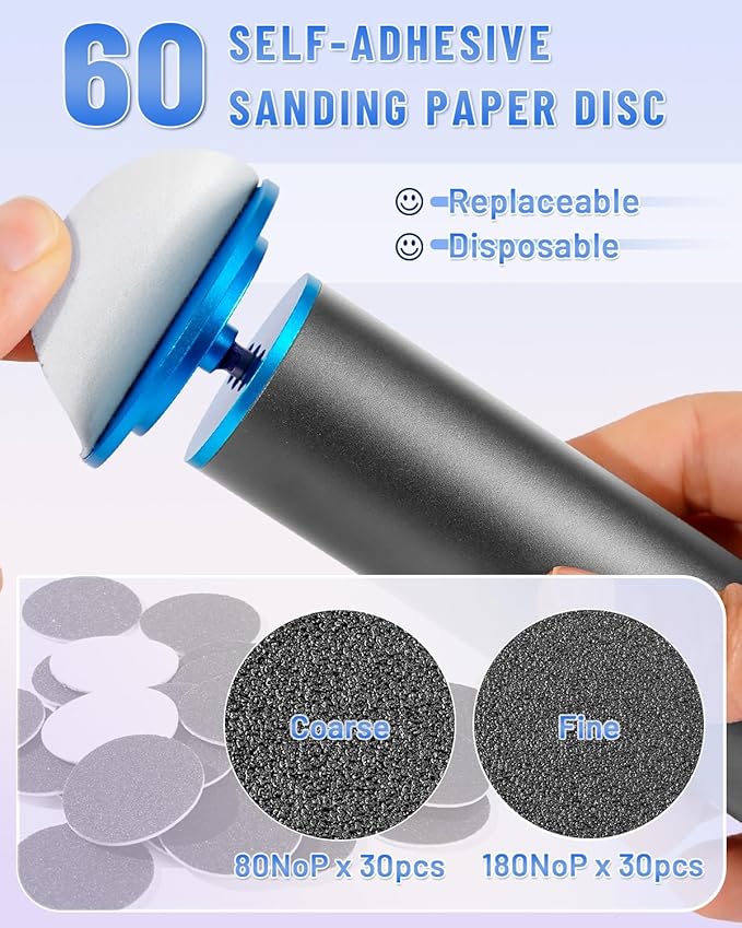 DERMAWAVE FSA&HSA Electric Callus Remover for Feet with 60 Sandpaper Discs, Adjustable Speed Professional Foot File Electric Heel Grinder Sander Pedicure Tool for Dead Skin