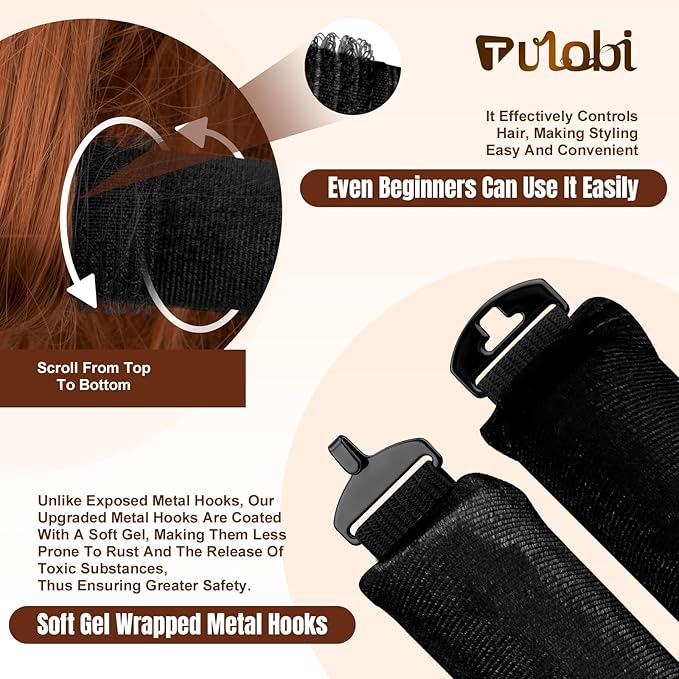 TULOBI 3 Pcs Heatless Curls Overnight - Velvet Heatless Hair Curler with Satin Scarf, Overnight Jumbo Rods, Blowout Hair Curlers to Sleep in for Fine/Thick/Long Hair (Black)