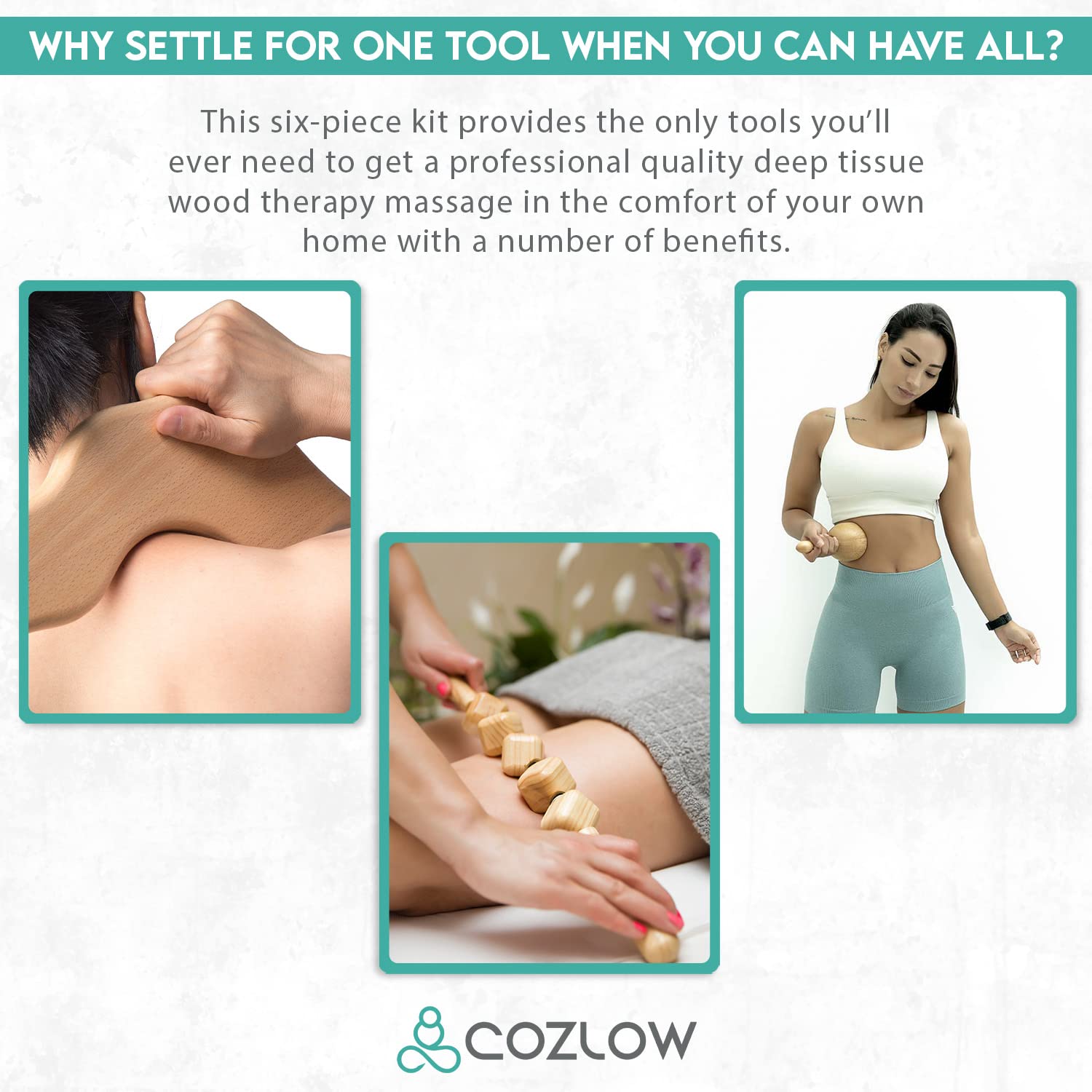 COZLOW 6-in-1 Wood Therapy Massage Tools - Professional Maderoterapia Kit for Body Sculpting, Shaping, Fascia Release & Lymphatic Drainage - Maderotherapy Helps Reduce Cellulite Appearance