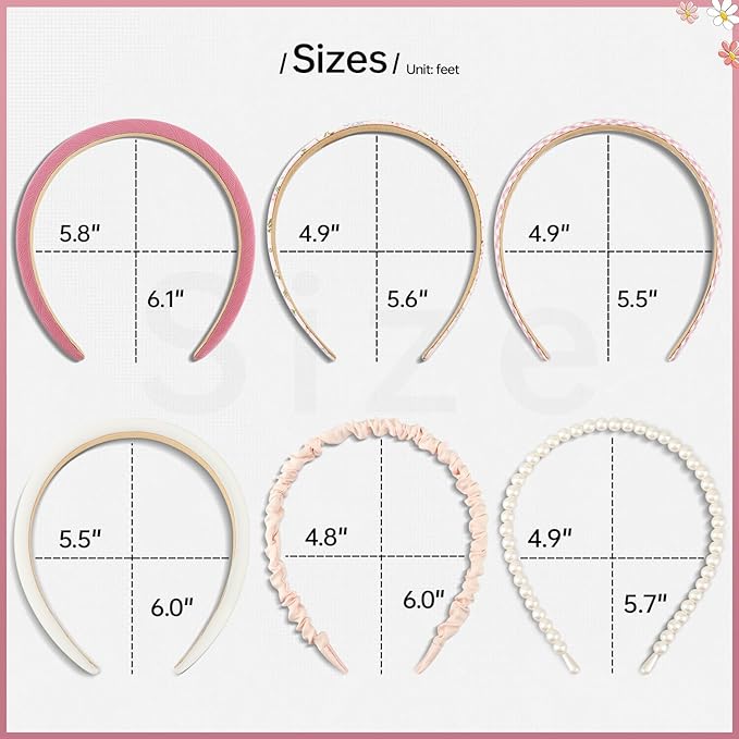 DOXISHRUKY Headbands for Women Girls, 7pc Set - Non Slip Floral Padded Headbands Cute Pearl Headband for Girls Vintage Wide Headband