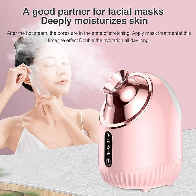 WHNL Facial Steamer - Nano Ionic Facial Steamer with Cold&Warm&Hot Mist,240ml Large Water Tank,Small Face Humidifier, Pink