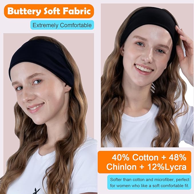 RITOPER Black Workout Head Bands for Women's Hair, Buttery Soft Non Slip Wide Thick Headbands, Solid Headband Hair Bands for Yoga, Running, Spa Day, Sports, Travel, Fashion