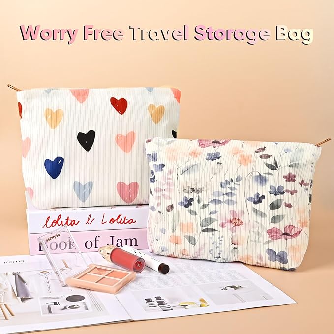 Ksriylm Cute Heart Makeup Pouch for Women Small Make Up Bag for Purse Zipper Initial Makeup Cosmetic Bags Pouches for Purse Aesthetic Travel Toiletry Bags, Colorful Hearts