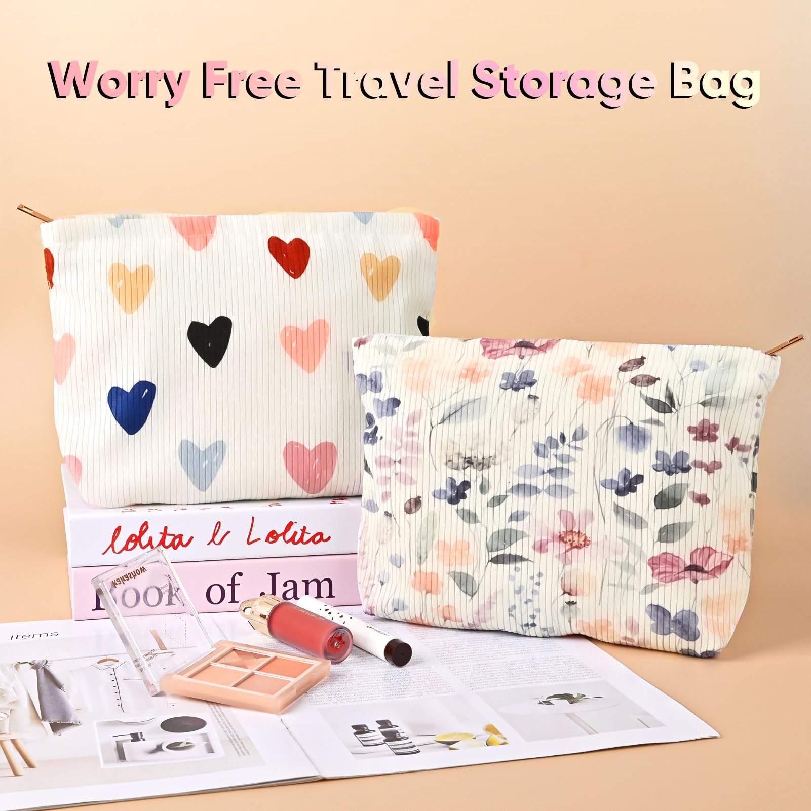 Ksriylm Cute Heart Makeup Pouch for Women Small Make Up Bag for Purse Zipper Initial Makeup Cosmetic Bags Pouches for Purse Aesthetic Travel Toiletry Bags, Colorful Hearts